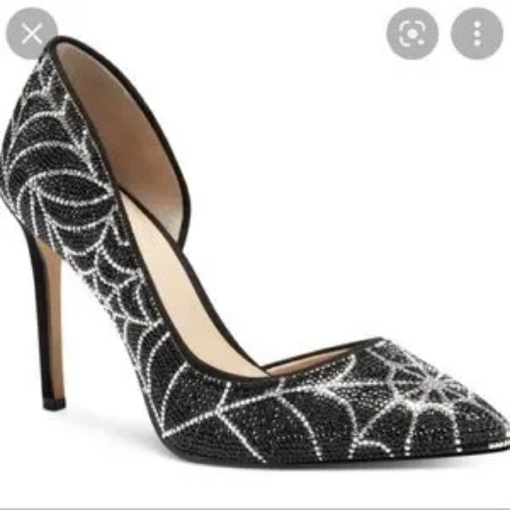 INC International Concepts Black Rhinestone Spiderweb Heels -10M